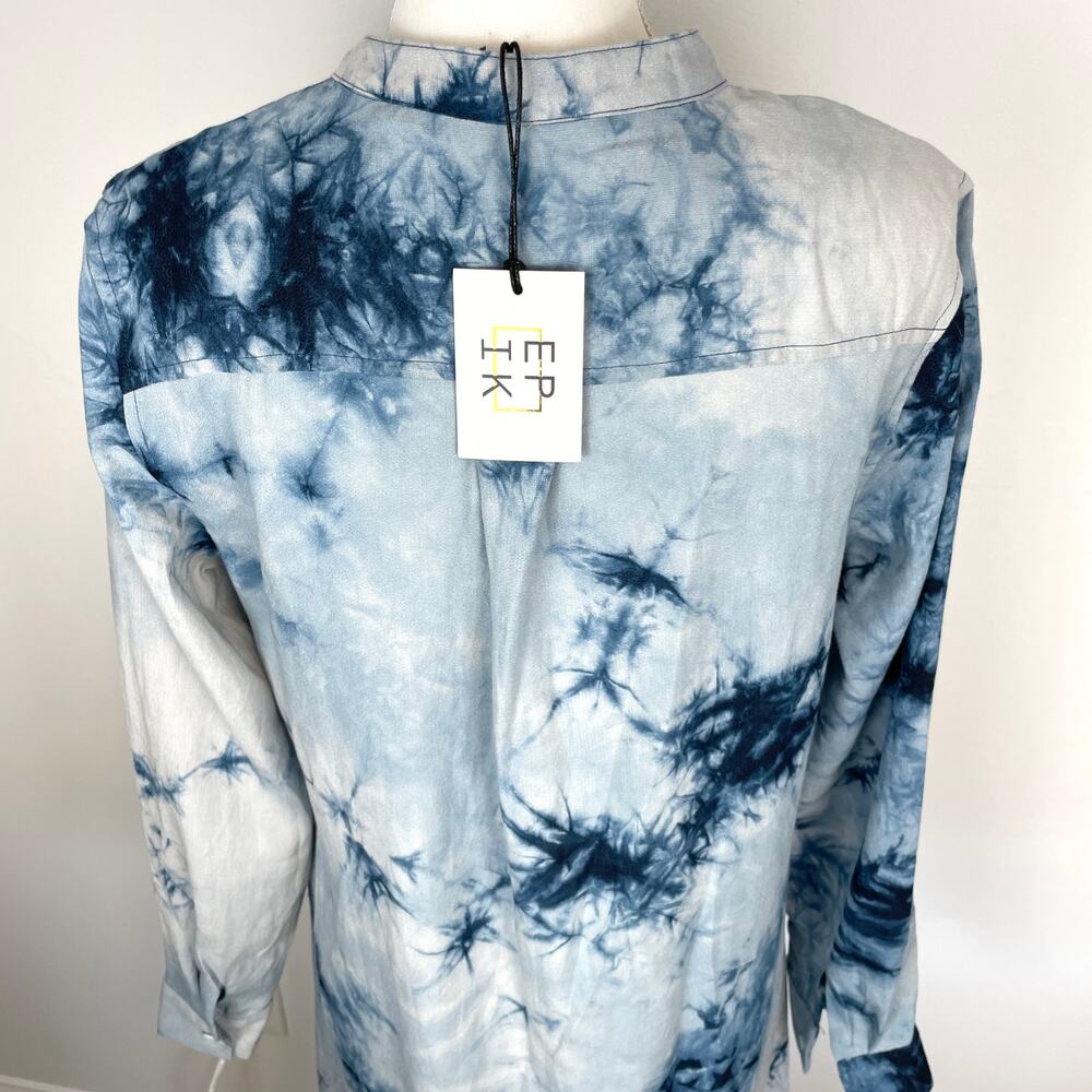 EPIK Tie Dye Linen Long Sleeve Button Front Maxi Dress In Blue Size Large New - Picture 9 of 14